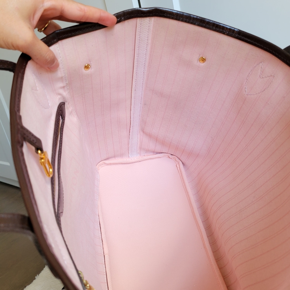 💕Louis Vuitton Tote Bag Neverfull MM Damier Ebene "ROSE Ballerine Interior" - Picture 10 of 17